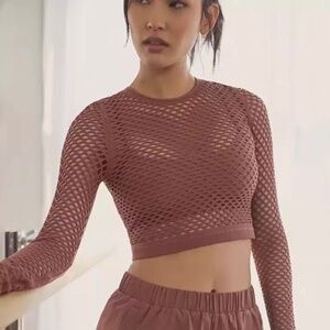 Alo yoga knit top shirt Seamless Open Air Cover Up Brown Size S